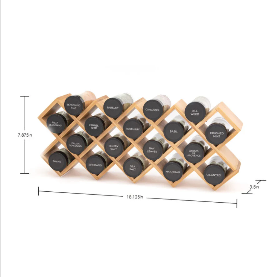 Kamenstein Criss-Cross 18-Jar Bamboo Spice Rack with Black Caps - Image 4